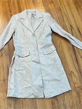 Womens Light Beige Textured Long Blazer Coat
